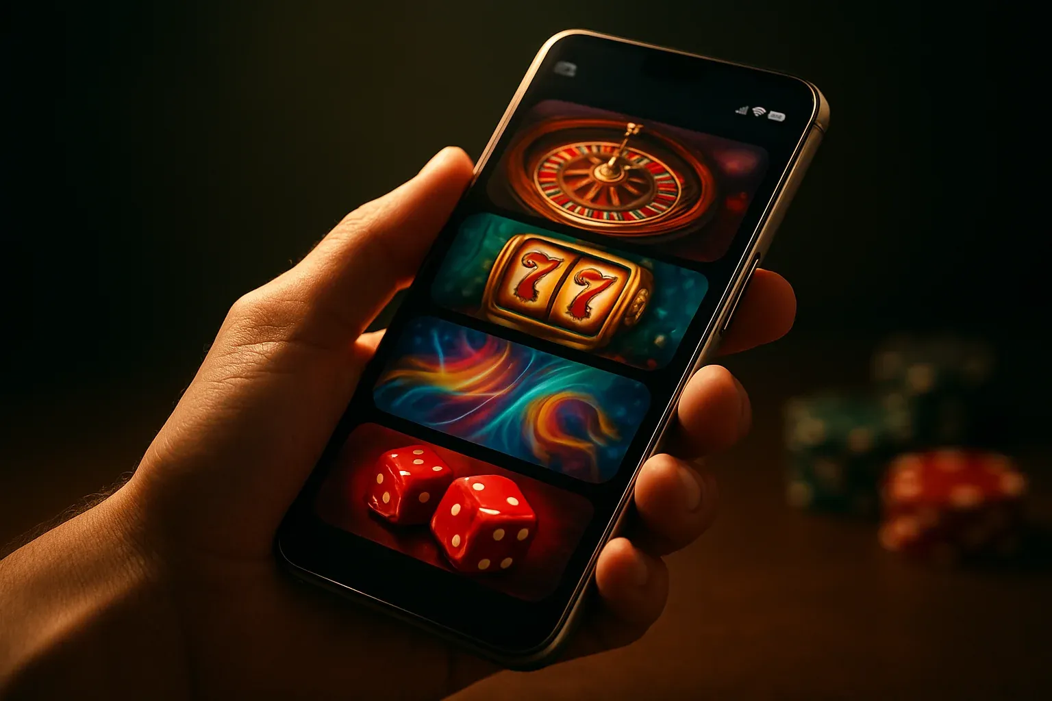 Flagship Android smartphone displaying a premium casino app interface